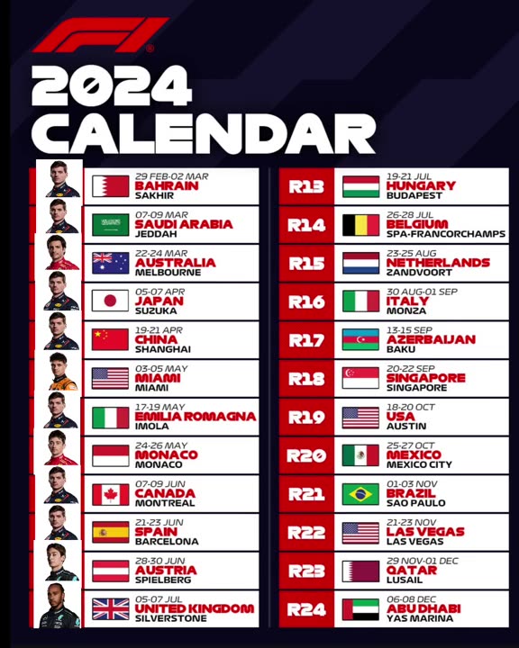 F1 Calander 2024