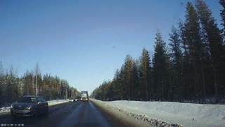 Lucky Driver Dodges Sun Blind Semi