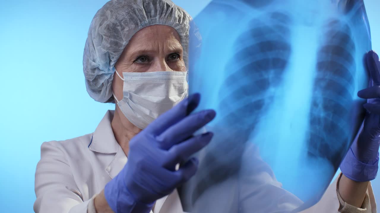 Female doctor looking at an x-ray of lungs