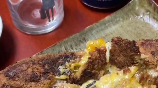 Melting cheese with pork katsu