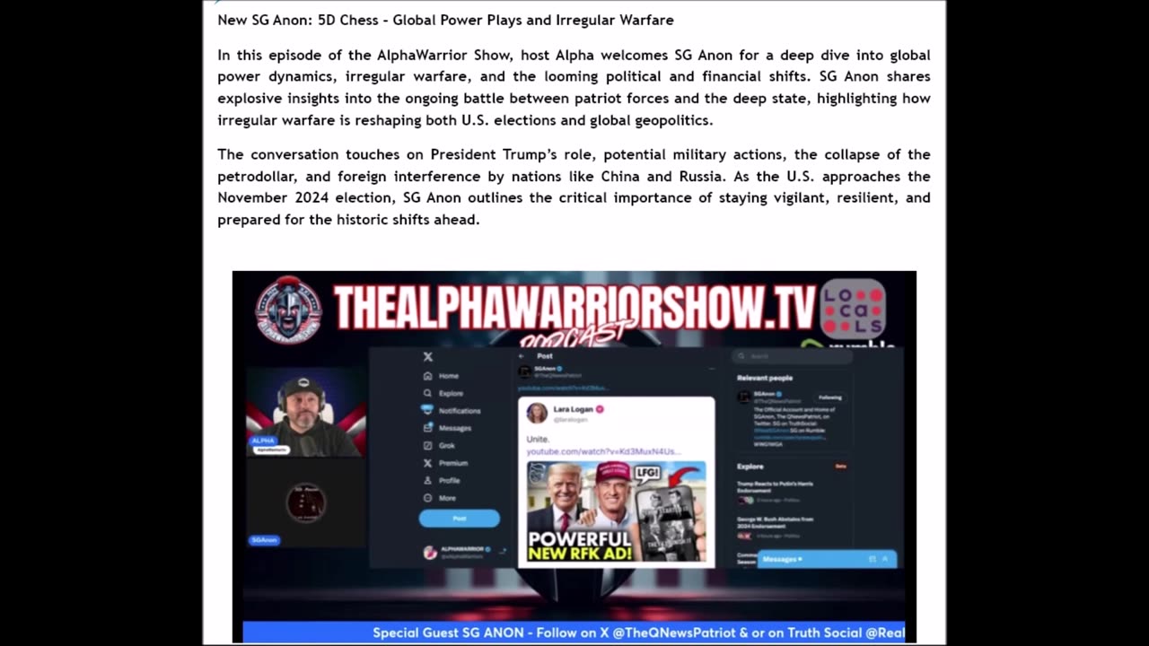 Alpha Warrior & SG Anon Global power plays Irregular warfare