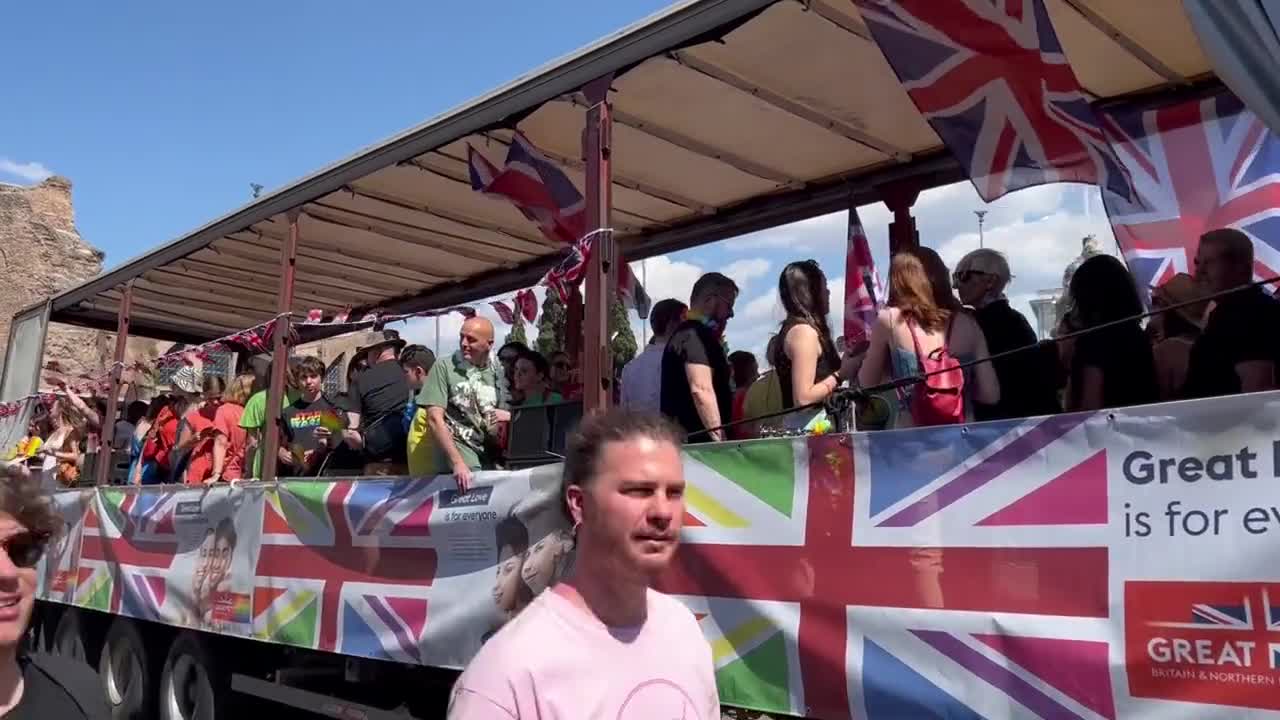 Thousands of revelers packed the streets of central Rome for the city's annual Pride parade