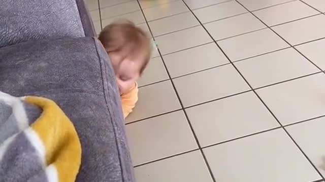 Mom and son play hide and seek