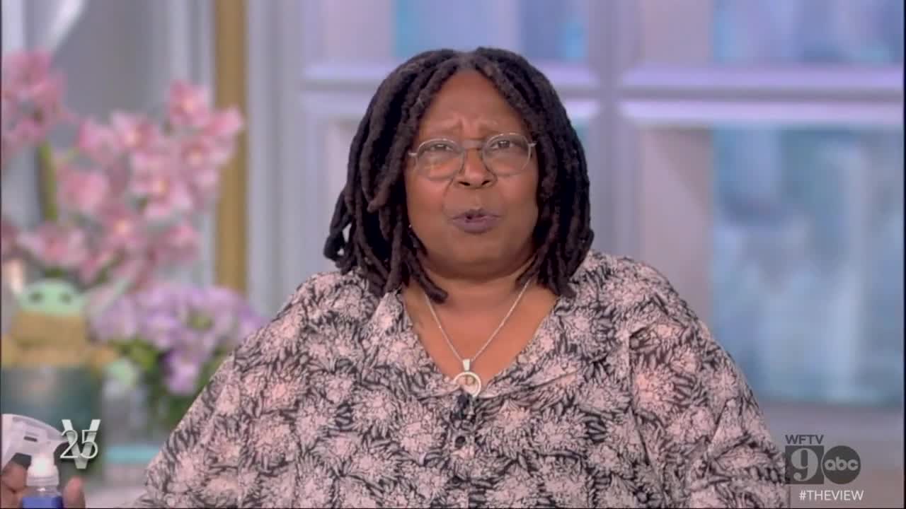 Whoopi Goldberg sprays Sunny Hostin during 'The View'