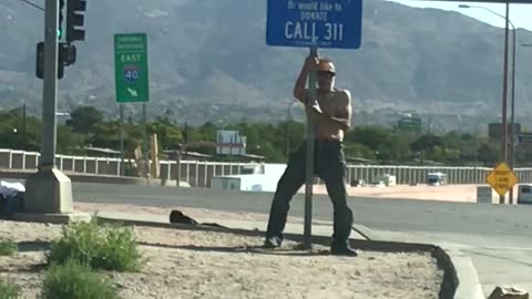 Homeless Man Pole Dance