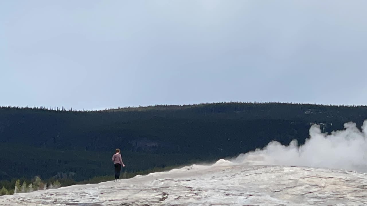 Tourist Too Close To Old Faithful