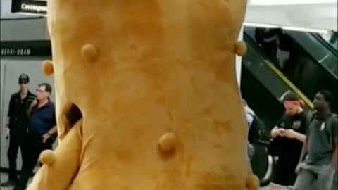 Guy dressed as a peanut in the subway