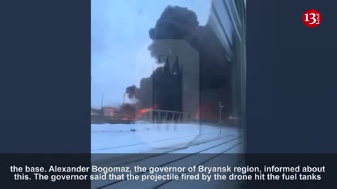 Footage of strong fire that broke out at an oil base after Ukrainian drone attack