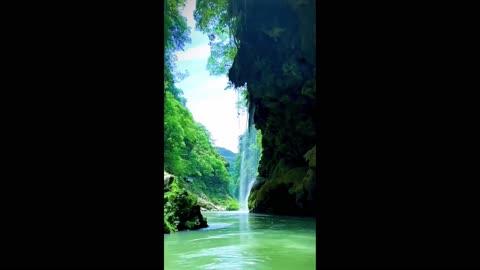 Aerial panorama of the waterfall is shocking and majestic