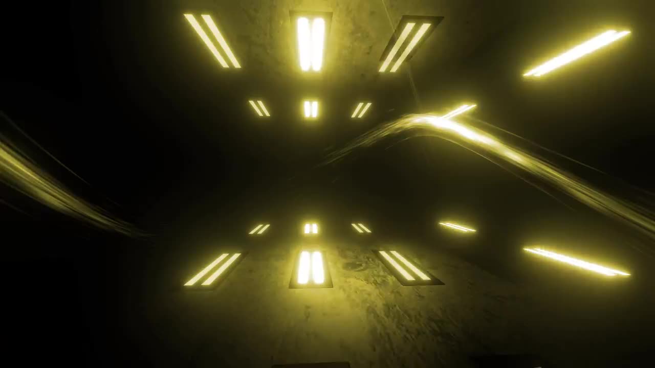 Yellow light beams bouncing off in 3D