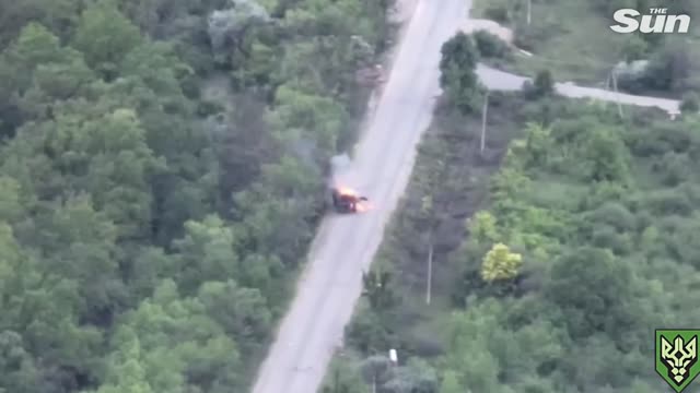Ukraine forces blast Russian military vehicle in motion
