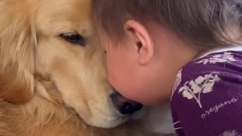 Baby play with dog <3