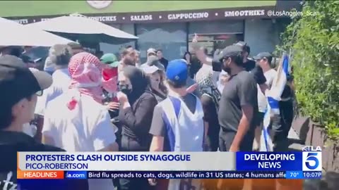 Protesters clash outside synagogue in L.A.