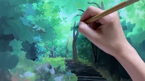 Let the teacher teach you to draw a picture of a summer forest on the spot.