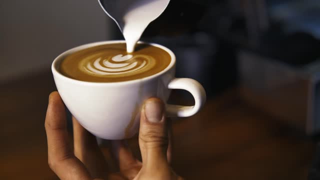 Close up view, serving a sparkling cappuccino