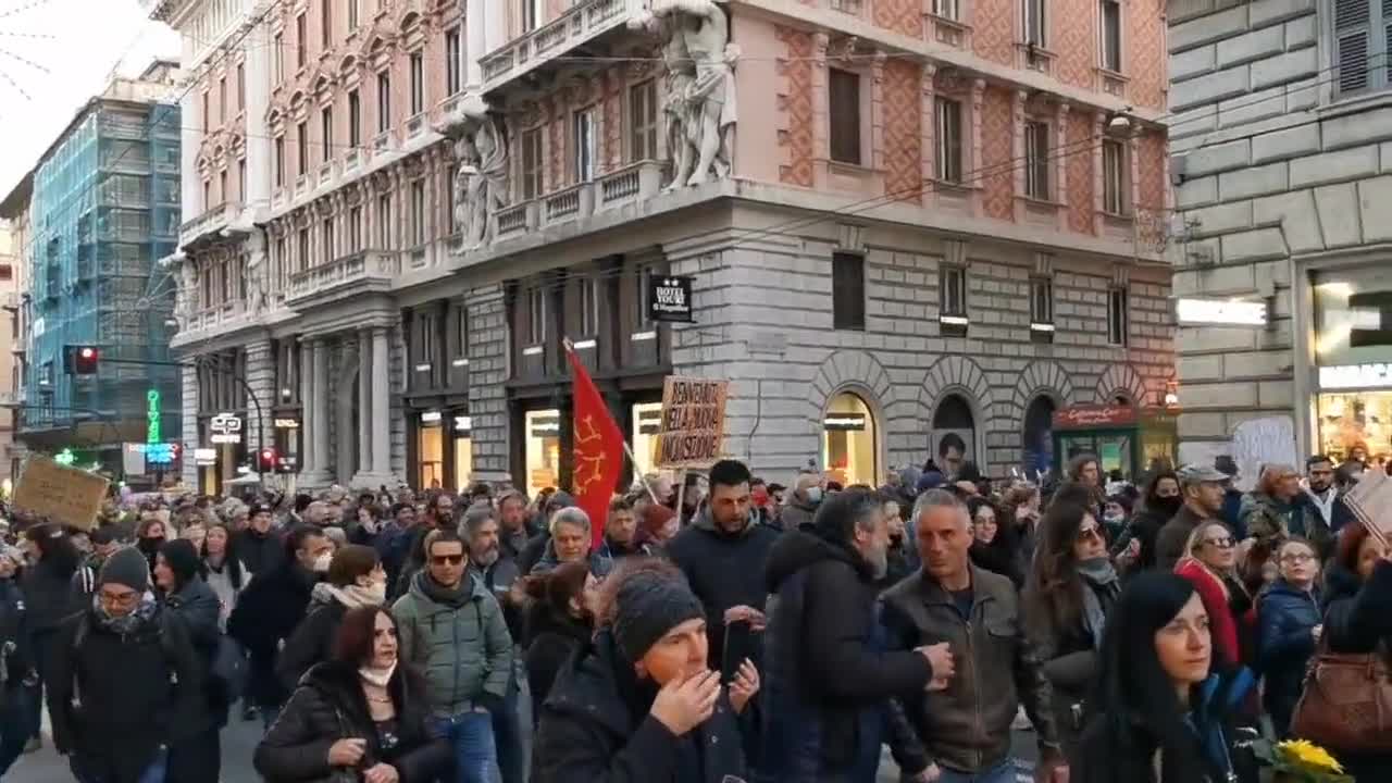 Genova, Italy: vaccine passport/mandate protest, Jan. 22, 2022