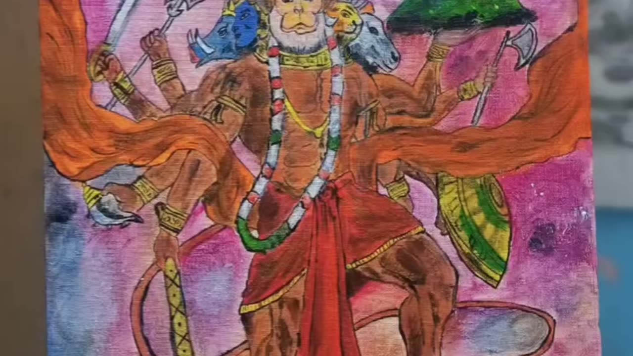 Panchmukhi Hanuman ji acrylic painting