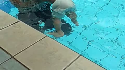 13 month old baby still wants to swim and jump back to the pool