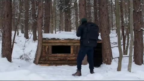 PART 4 Building a warm winter shelter in forest. Follow for more