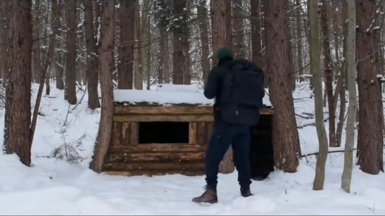 PART 4 Building a warm winter shelter in forest. Follow for more