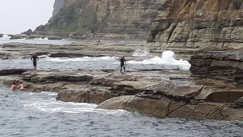 Children swimming in the Wild Ocean!!