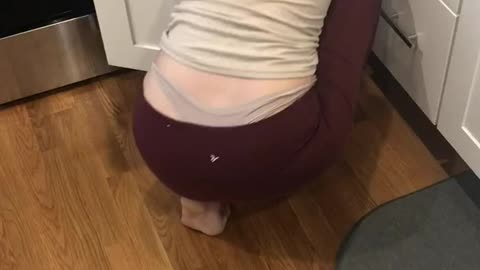 Cute Blonde Grey Thong in the Kitchen