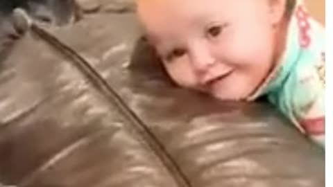 Cute baby and Doggy play