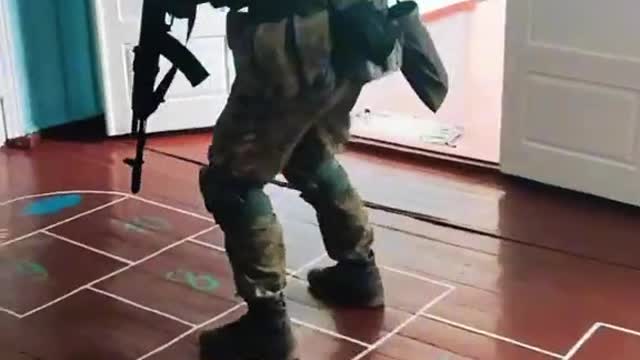 Ukraine soldiers playing in school
