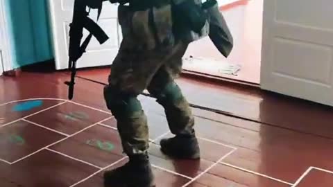 Ukraine soldiers playing in school