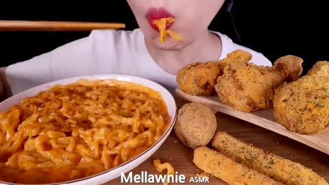 ASMR MUKBANG - CHEESY CARBO FIRE NOODLES, CHICKEN, CHEESE BALL, CHEESE STICK