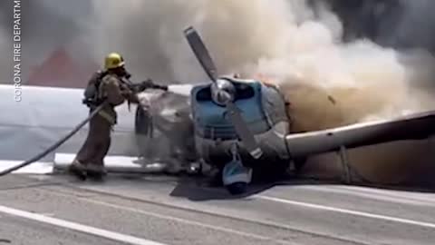 Dashcam captures plane landing on a highway_ bursting into flames _ USA TODAY _Shorts(1080P_HD)