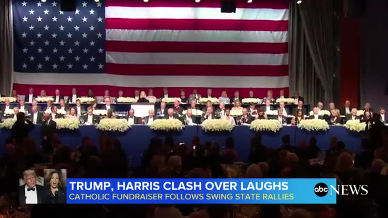 Trump and Harris trade jabs at Al Smith dinner, though Harris wasn't there