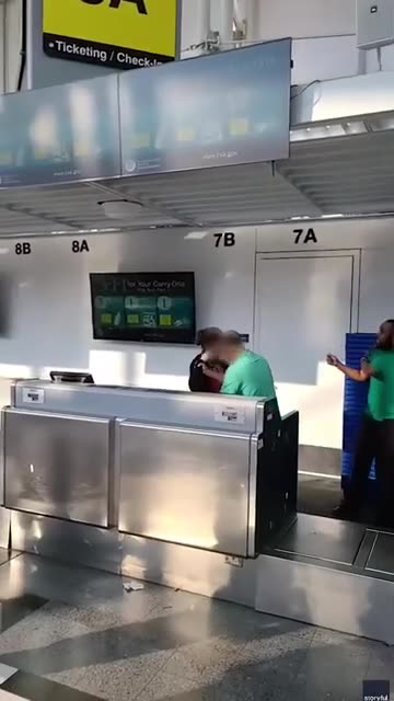 Angry passenger throws computer monitor at airline staff after missing flight
