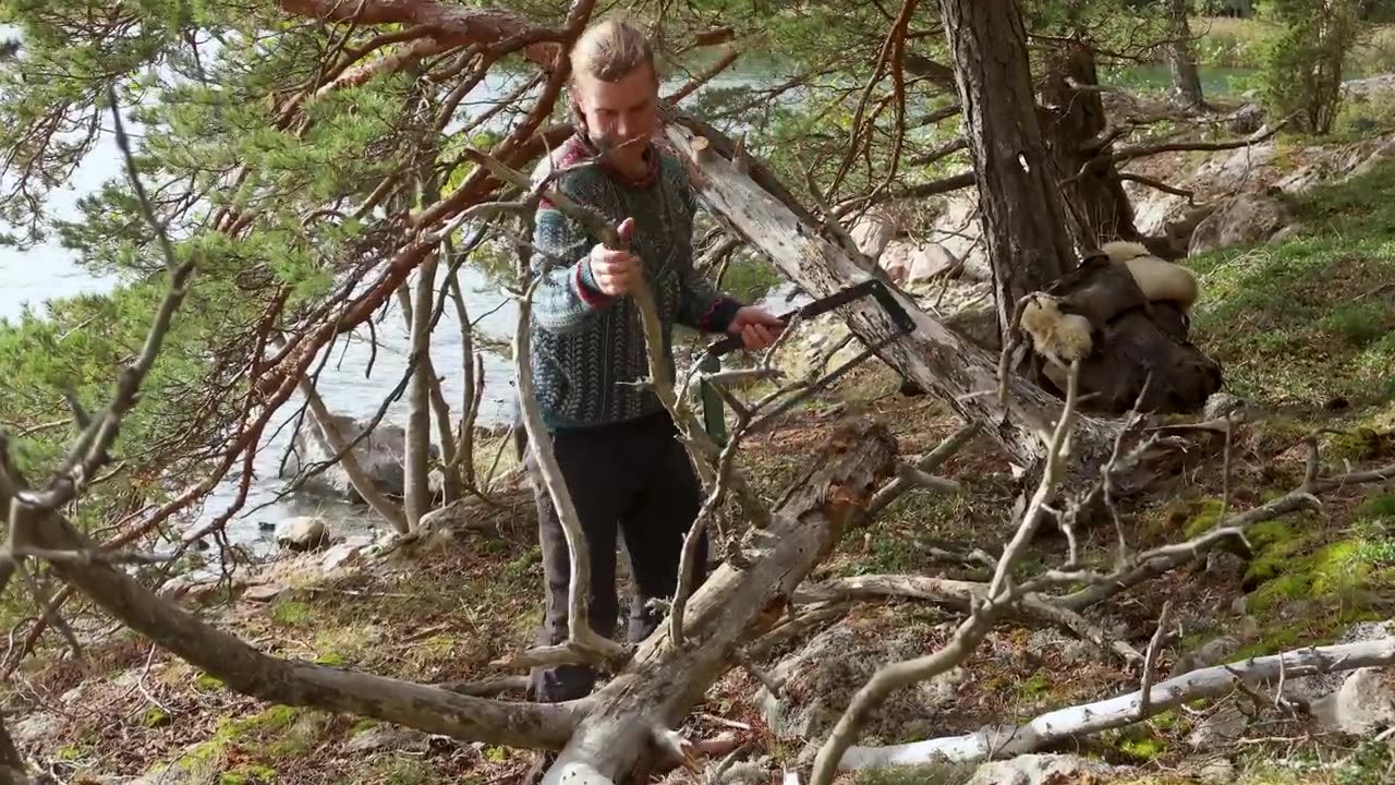 Building a Shelter Before a Rainy Night: CATCH & COOK - Bushcraft Camping