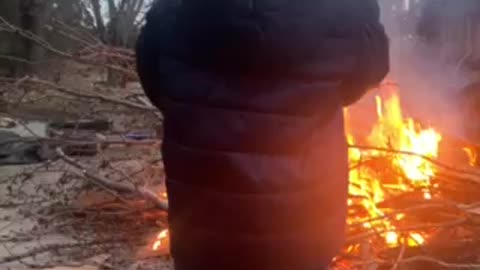 Outside fire with 2 of the 5 kids