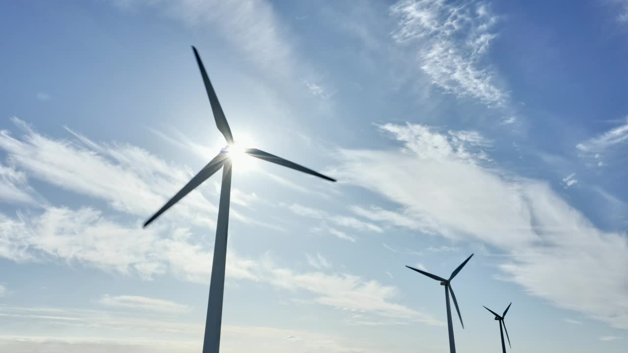 Wind turbines and a blue sky