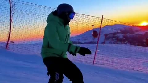 Beautiful skiing at sunset