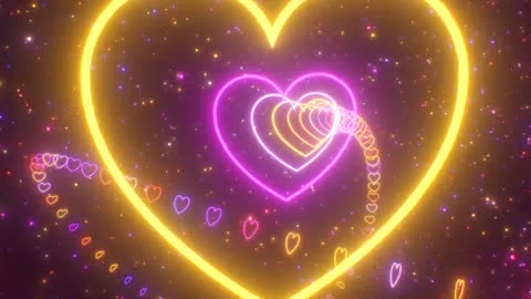 518. Warm Neon Glowing Yellow And Purple Heart Shaped Outer Space T