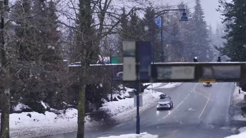 Snowing around a pedestrian bridge in Canada