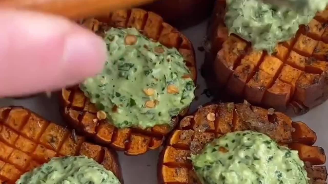 Pesto Hasselback Sweet Potato