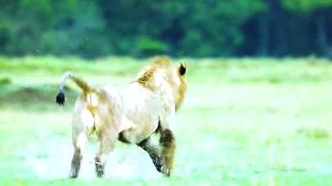 Lion Chases Hippo