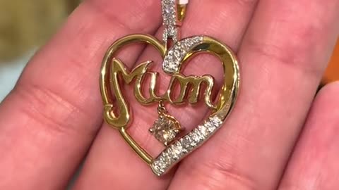 Ladies Solid Gold & Natural Floating Diamond MOM Pendant