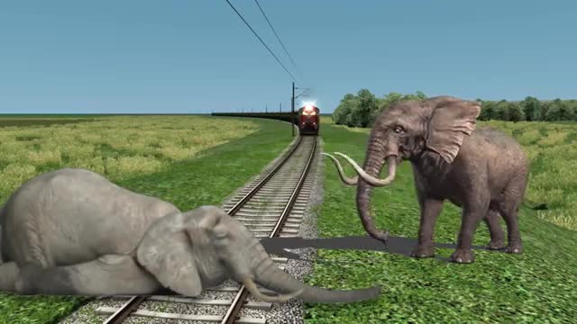 Sleeping Elephant vs Train Stops the train BeamNG.Drive Train Simulator