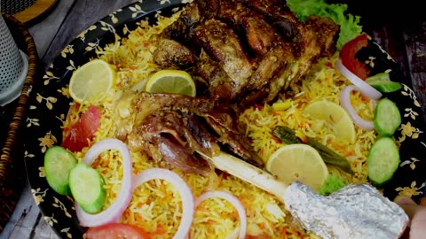 Tender and Flavorful Raan Roast with Biryani Rice - Easy Recipe for Special Occasions- Raan platter