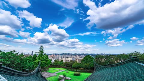 A city with clean air and blue sky in summer