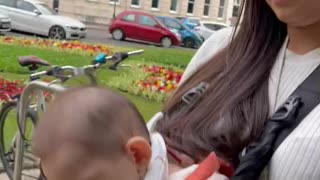 baby falls asleep on the baby carrier