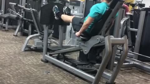 Collab copyright protection - man jumps on leg press