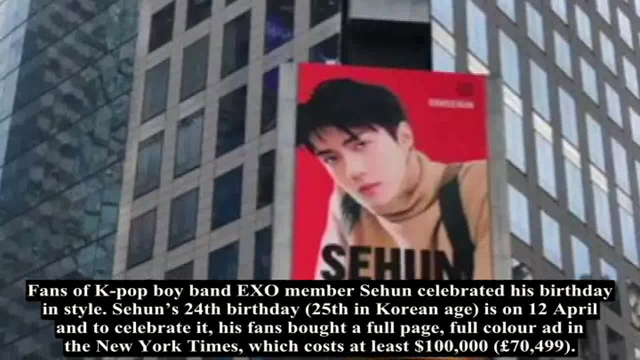 EXO fans spent thousands on ads in Times Square and newspapers for Sehun’s birthday