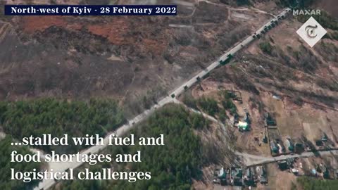 3D satellite imagery shows a massive Russian military convoy at a standstill in