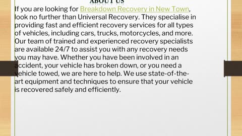 Breakdown Recovery in New Town